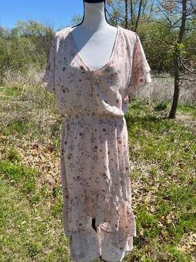 American Rag Pink Floral V-Neck Smocked Waist Hi-Low Maxi Dress